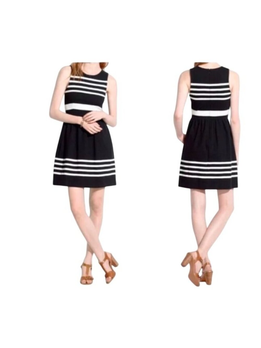 Madewell Dress Women's Size Small Black White Striped Sleeveless Fit & Flare